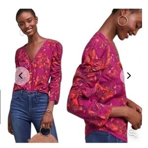 Women’s Anthropologie Maeve Jordain Runa Floral‎ Button Front Blouse Size Medium